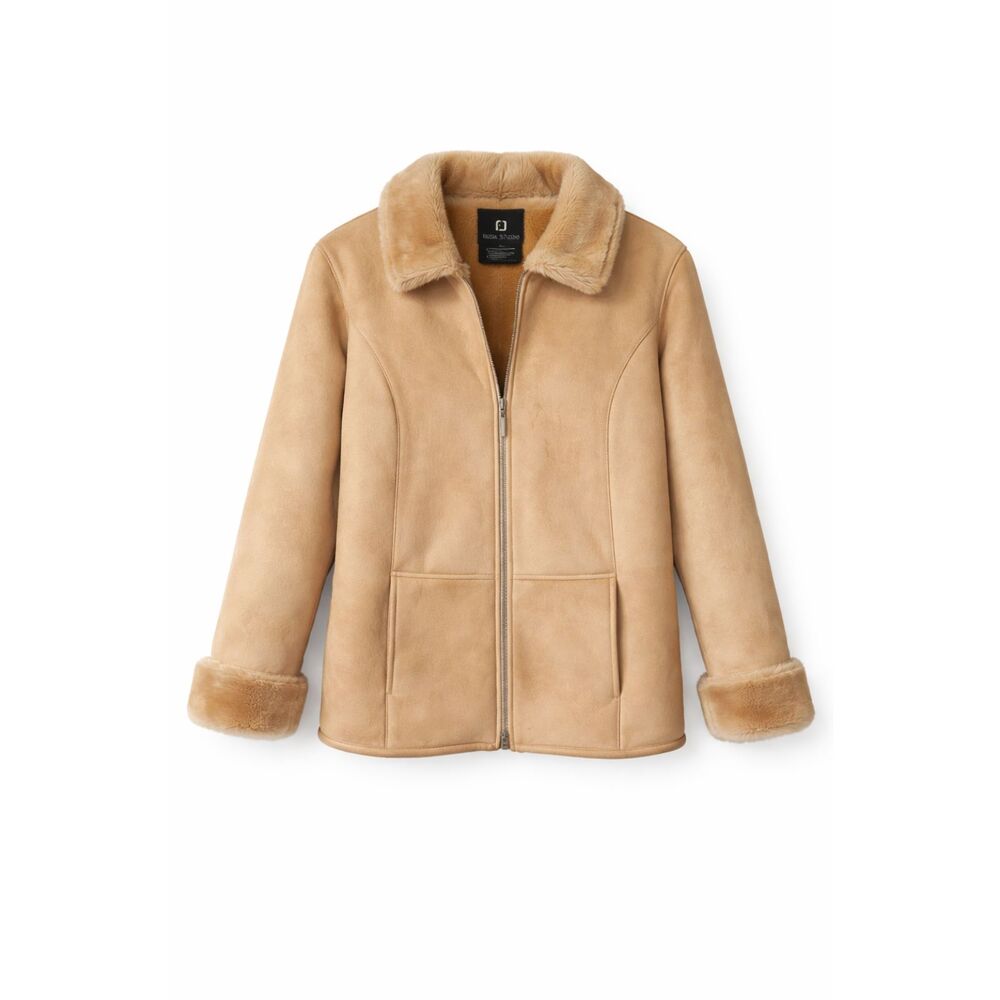 Fuda Studio Tan Faux Shearling Jacket Coastal‎ Cowgirl Sherpa Coat Large Luxury